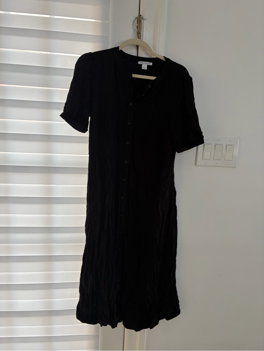 Classic Black Button-Front Midi Dress -  stained